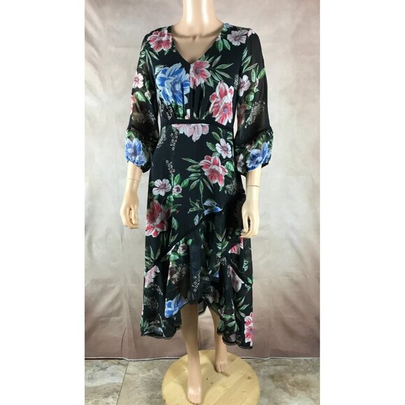 TAYLOR Floral Chiffon Asymmetrical Ruffle Dress Size 4 - Picture 6 of 8